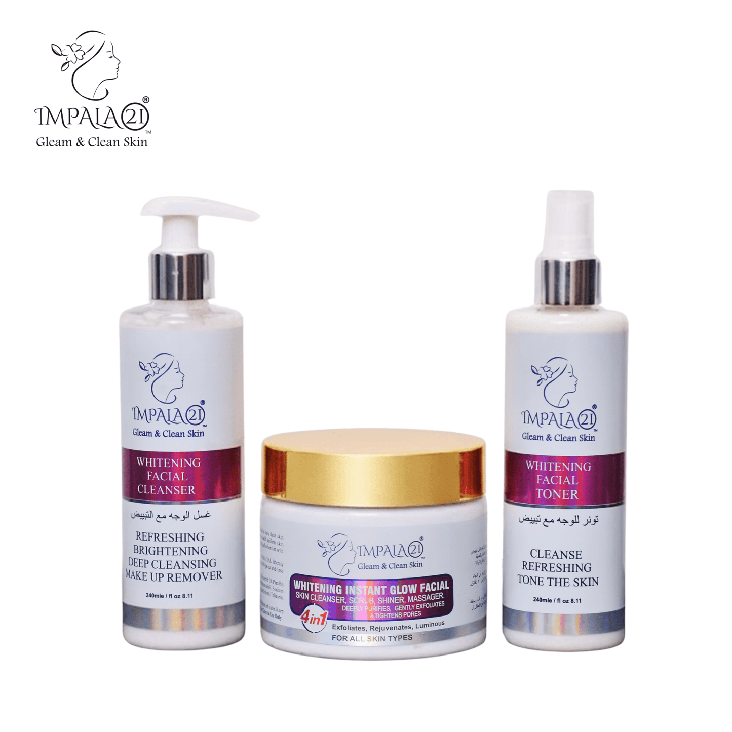 Impala 21 Whitening Instant Glow Facial Kit 3 in 1 Bundle - Impala 21