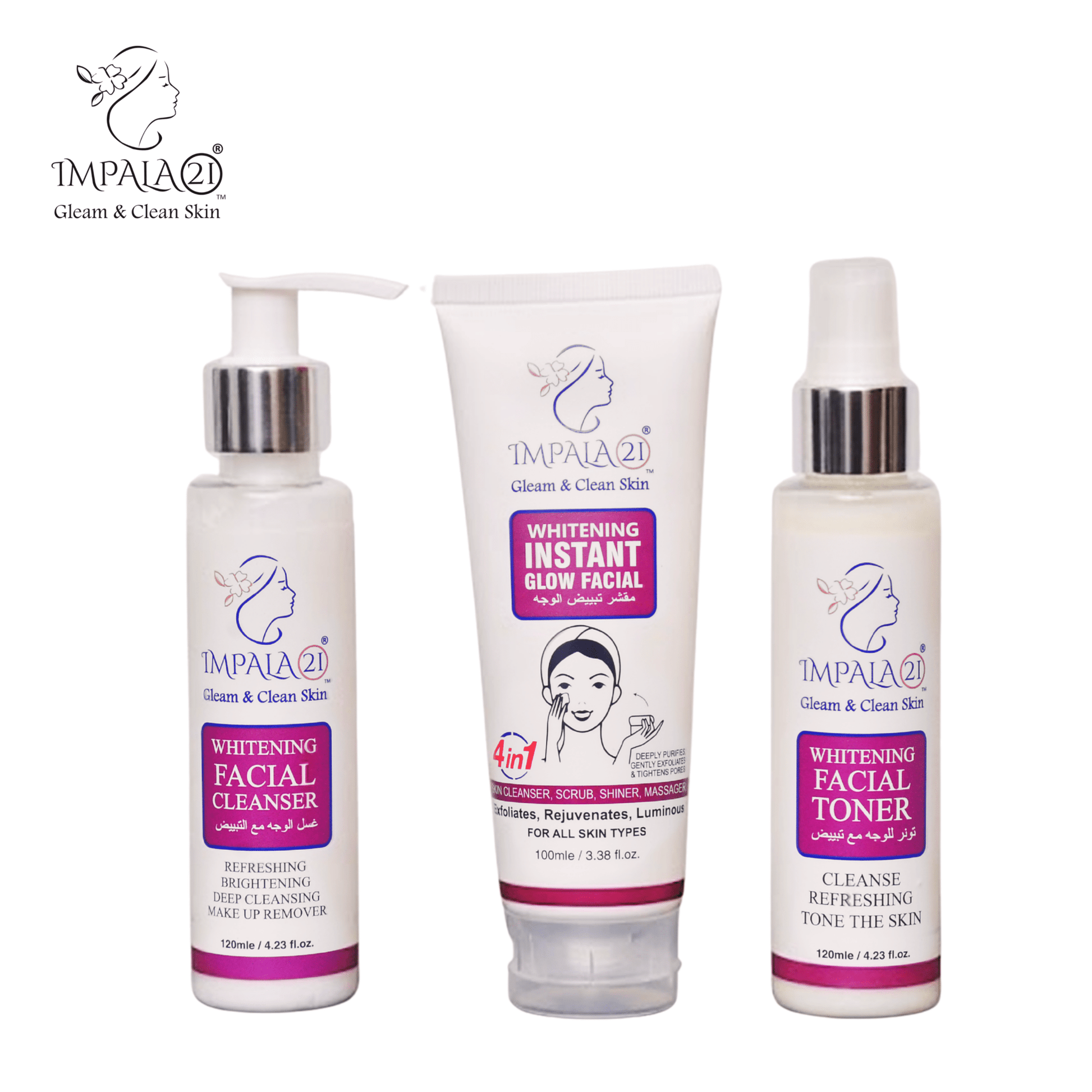 Impala 21 Whitening Instant Glow Facial Kit 3 in 1 Self Grooming Bundle (Small) - Impala 21
